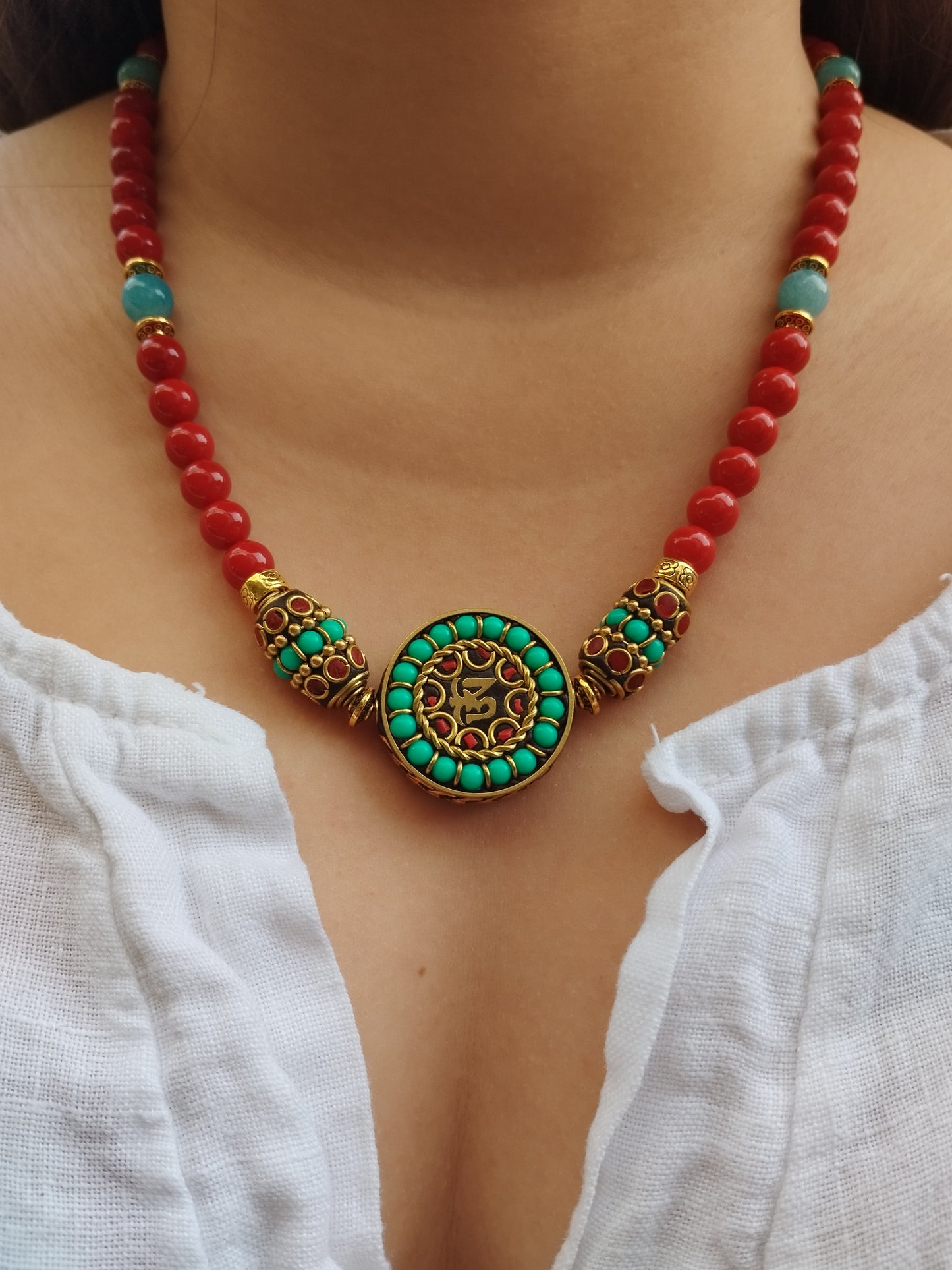 Collar Tibet Ópalo rojo