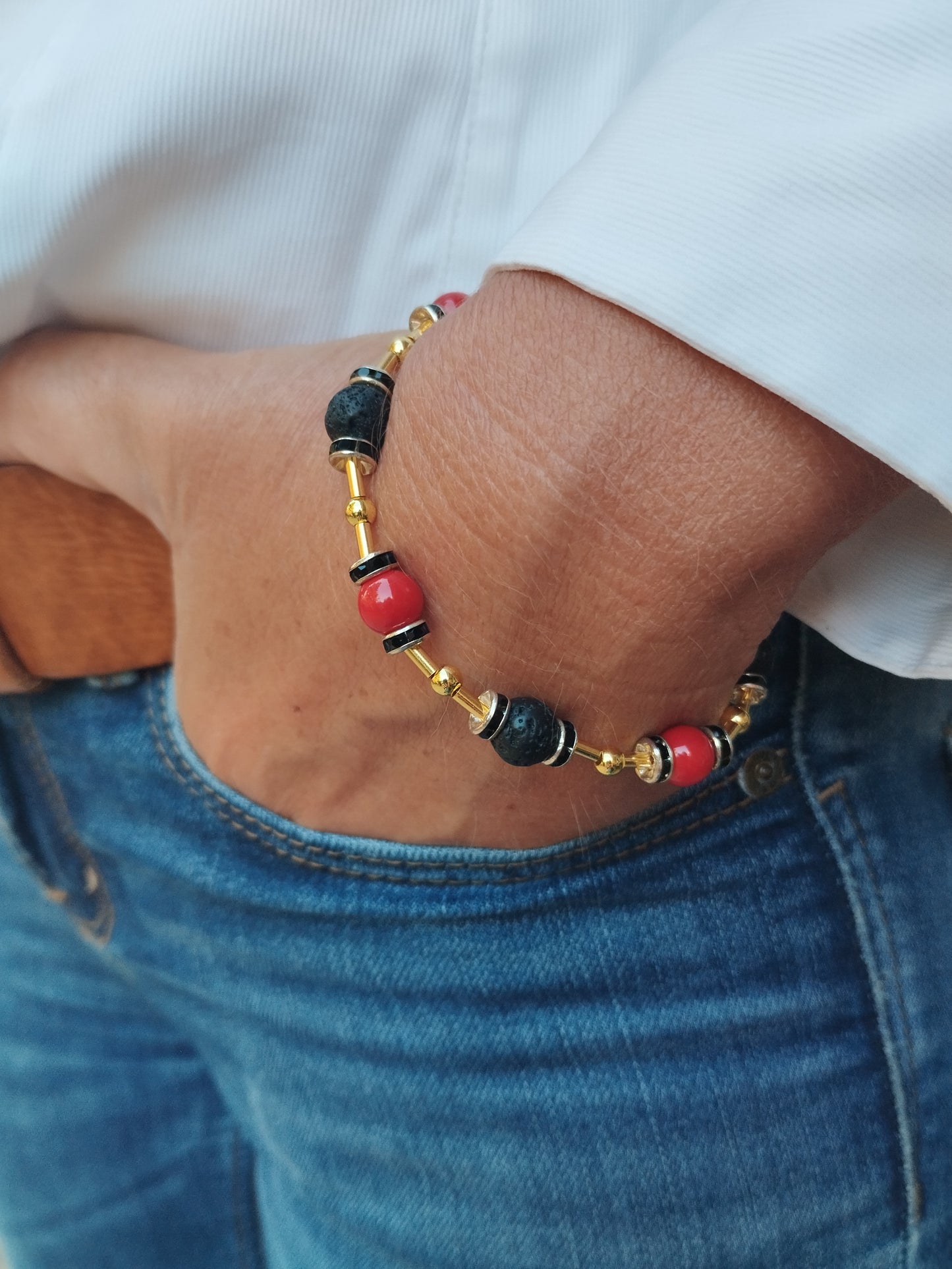 Pulsera Ópalo rojo y Lava