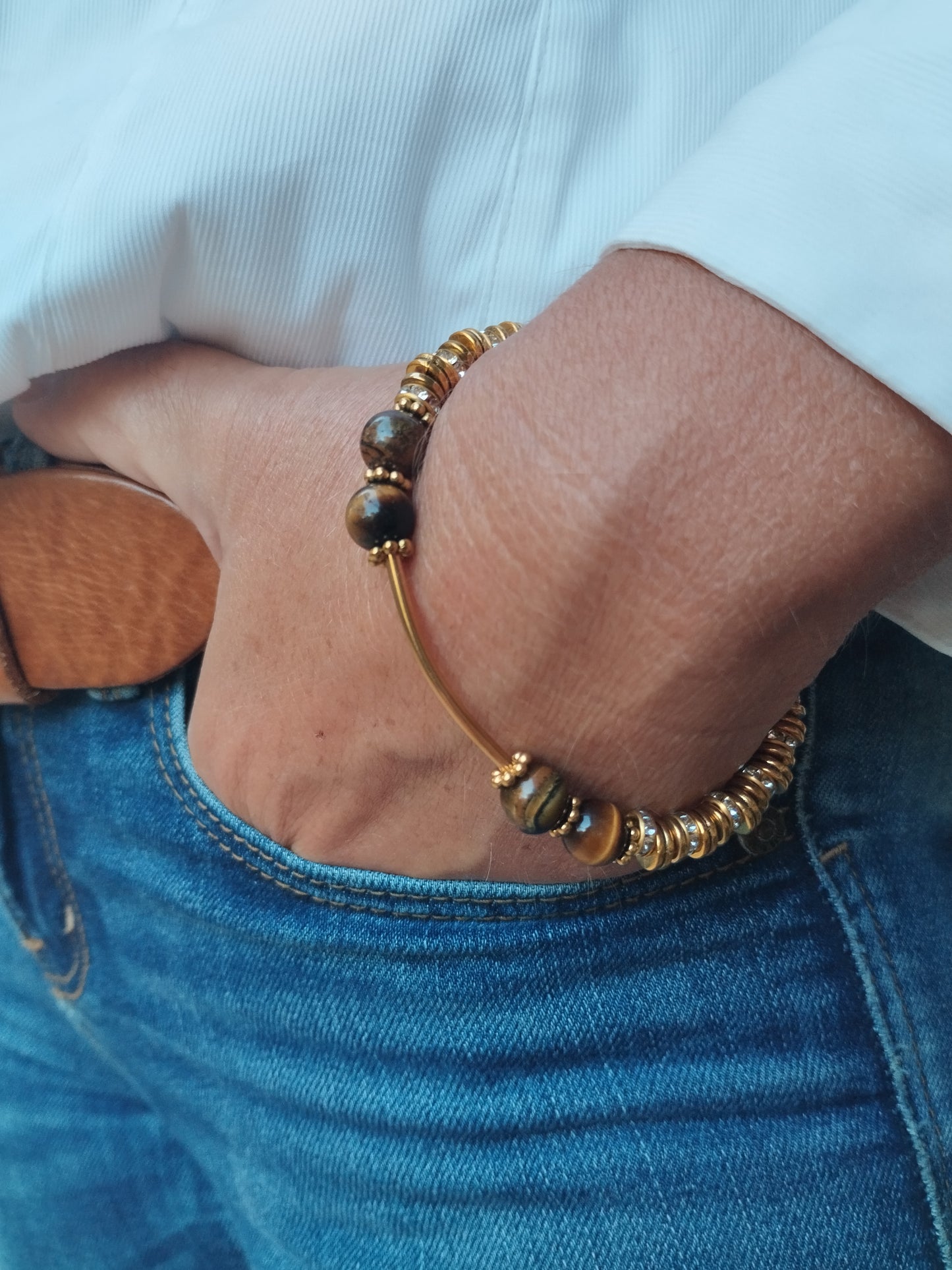 Pulsera Ojo de Tigre con Tubo Central