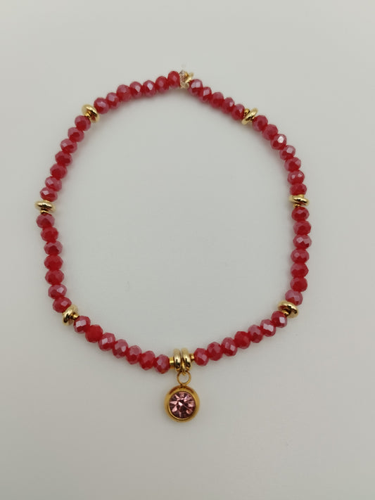 Pulsera roja con cristal de la suerte