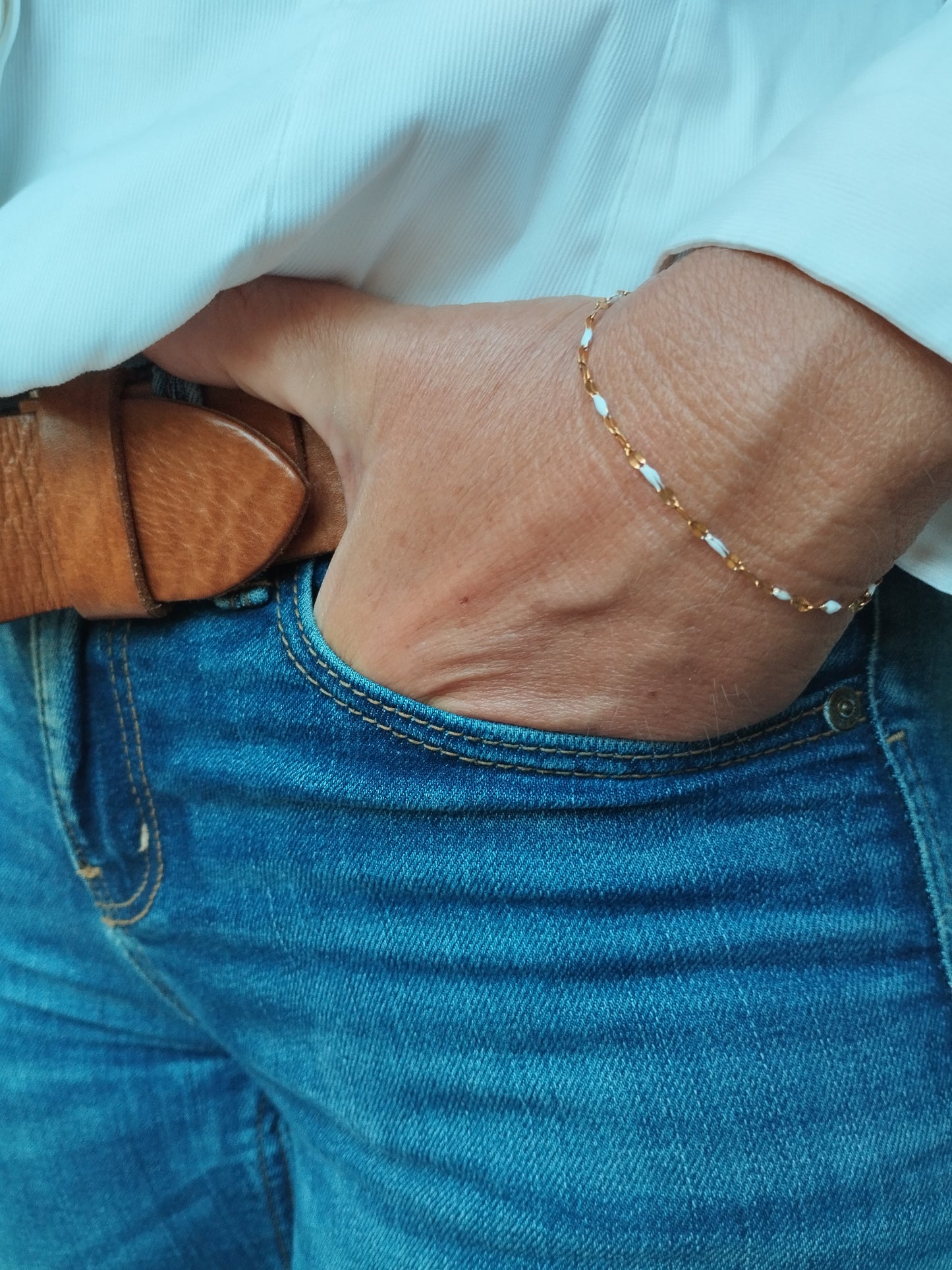 Pulsera de acero con esmalte Blanco