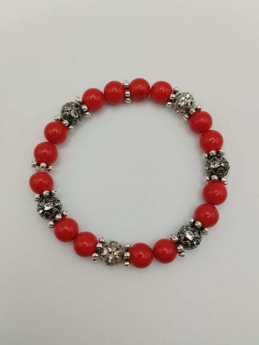 Pulsera Coral Rojo y Circonitas