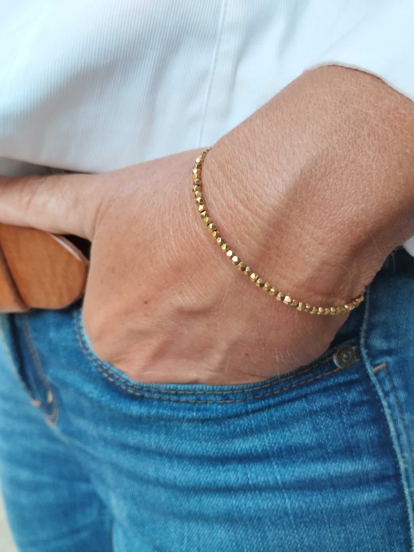 Pulsera Hematita Facetada bañada en Oro